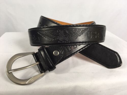 Black Patriotic Genuine Leather Belt USA and Eagle Decoration