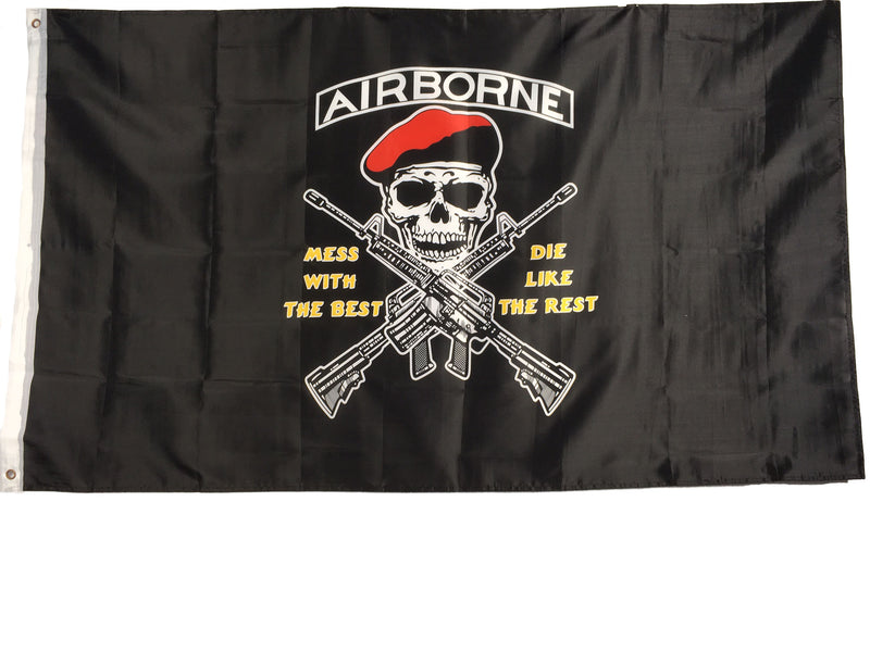 Black Airborne Mess With the Best Die Like the Rest 3'x5' Flag