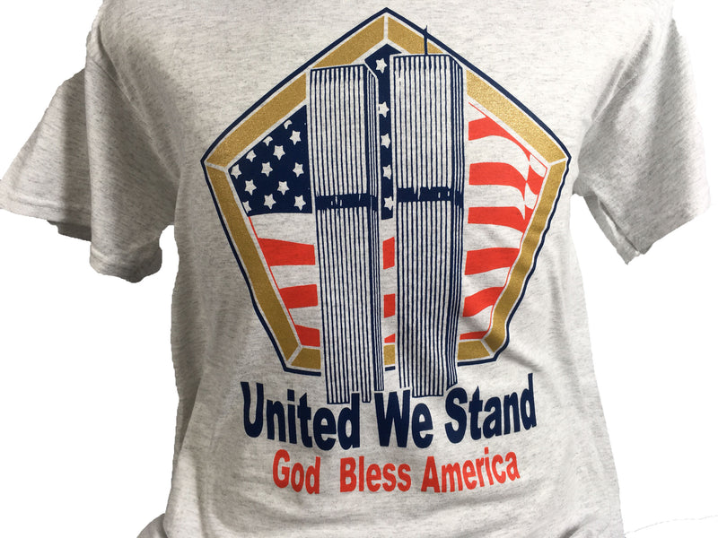 Gray United We Stand God Bless America Twin Towers Pentagon T-Shirt