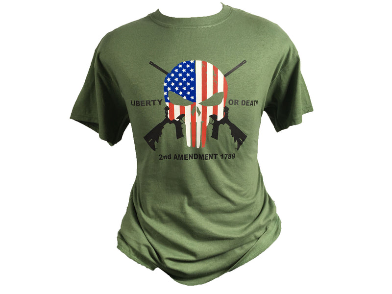 Liberty or Death The Punisher 2nd Amendment OD Green T-Shirt