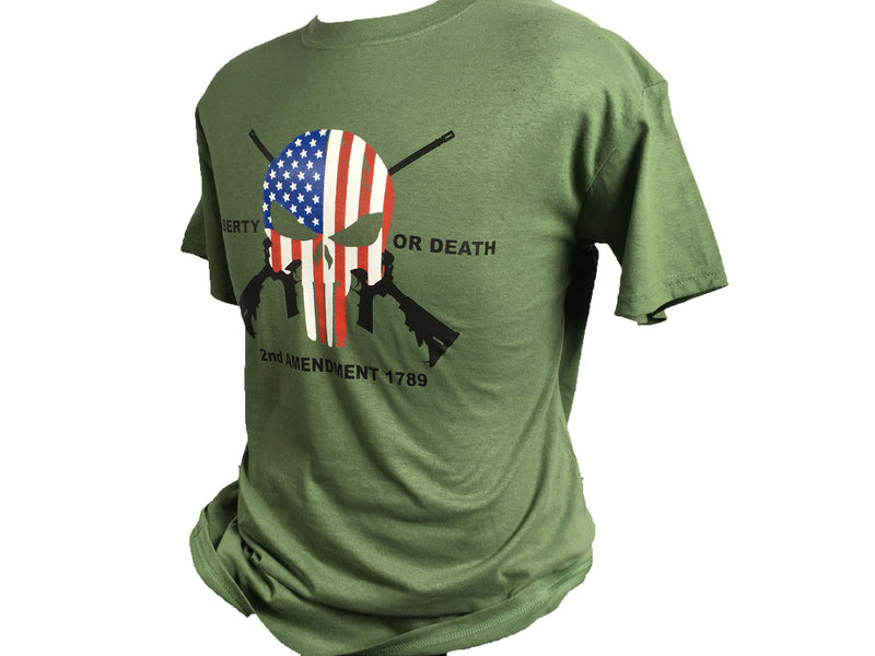 Liberty or Death The Punisher 2nd Amendment OD Green T-Shirt