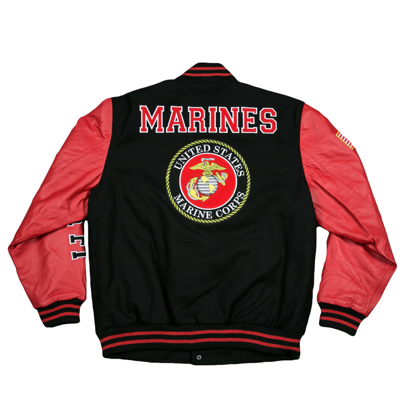 Men's US Marines Black and Red Varsity Jacket